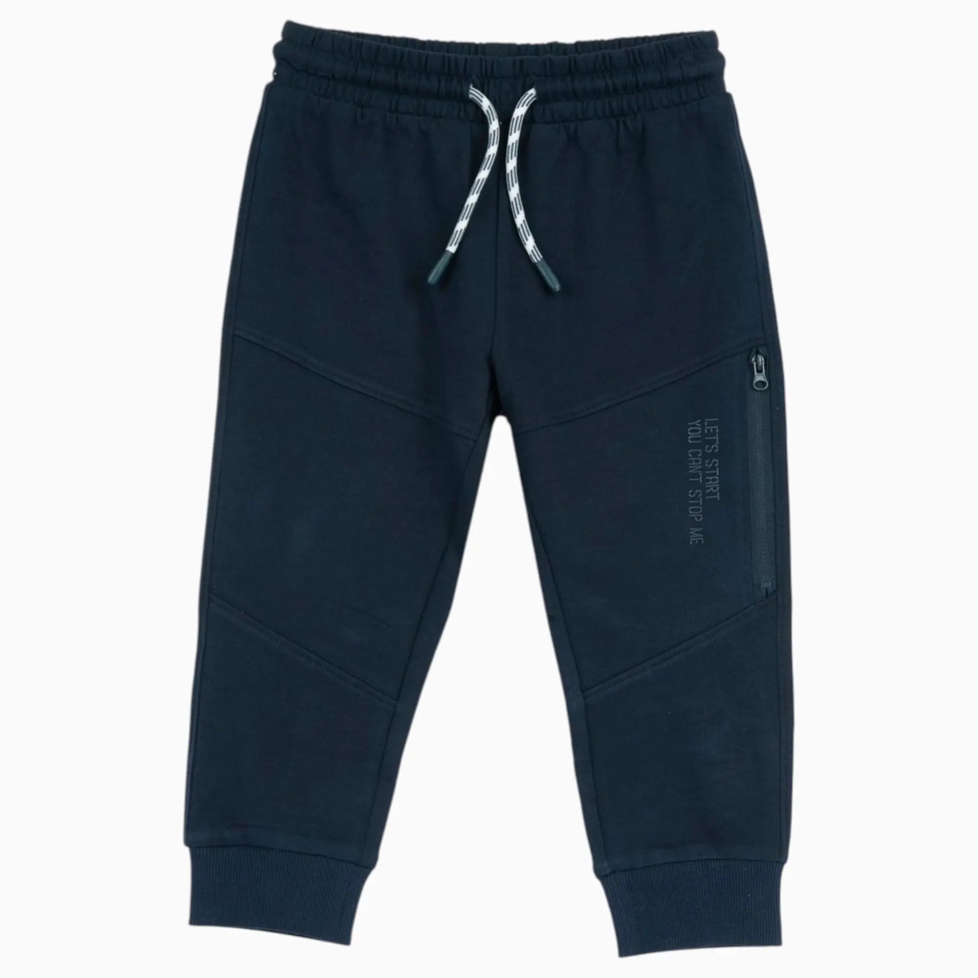 Pantaloni lunghi da bambino in morbida felpa di cotone non garzata blu scuro