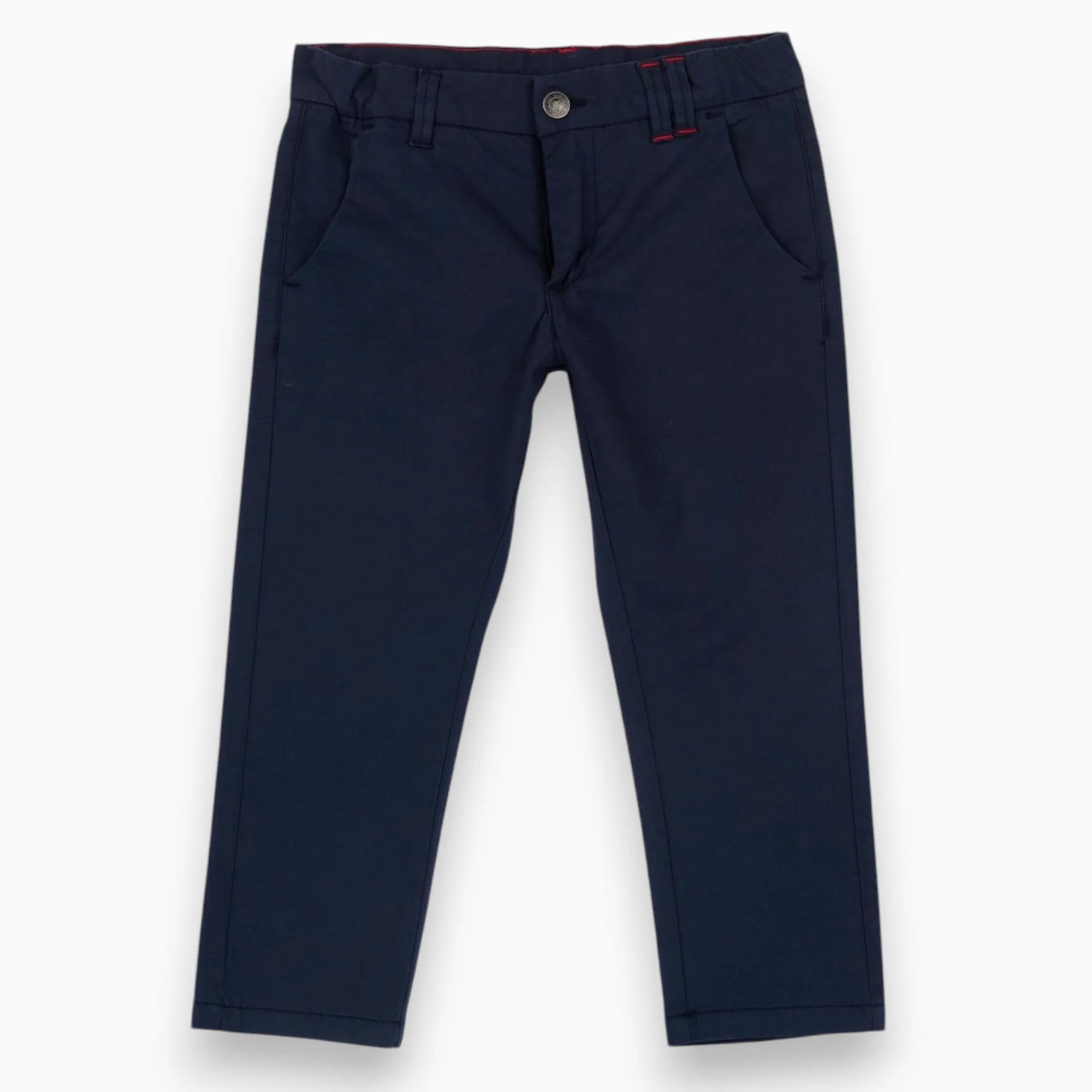 Pantaloni lunghi in cotone elasticizzato effetto diagonale blu scuro